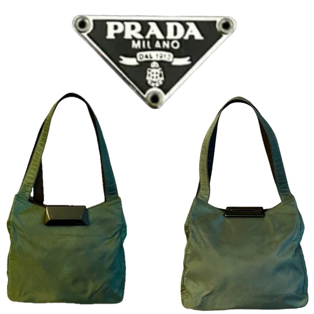 PRADA LUX Emerald/Olive GREEN Tessuto NYLON Lucite Clasp Shoulder 
RARE